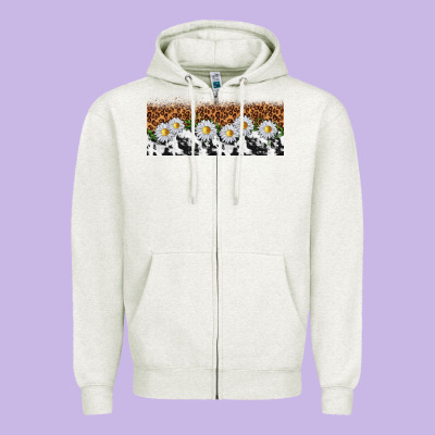 Cowhide Leopard Daisies Zipper Hoodie Designed By Tumblerdesignbyshophia