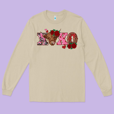 Xoxo Highland Cow Long Sleeve Tee Designed By Ranaportraitstore