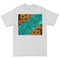 Dove Grey Tooled Leather And Sunflowers Premium Tee - Jasminsmagicworld