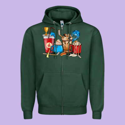 Hockey Coffee Cups Zipper Hoodie Designed By Howdyjamesfarm
