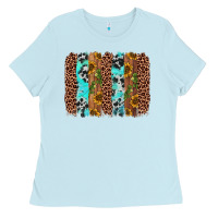 Baby Blue sunflower cactus leopard brushstroke Ladies Tee - AdoDesignShop