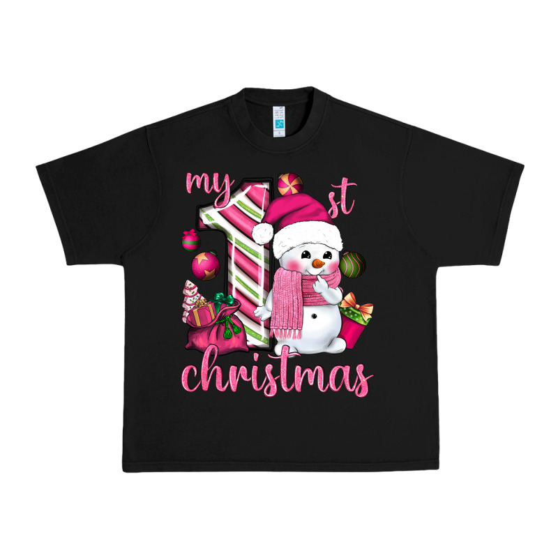 My 1st. Pink Christmas With Cute Snowman Urban Heavy Tee by NancyCooperArtShop | Teevron