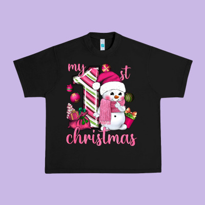 My 1st. Pink Christmas With Cute Snowman Urban Heavy Tee Designed By Nancycooperartshop