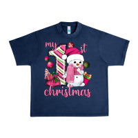Navy My 1st. pink Christmas with cute snowman Urban Heavy Tee - NancyCooperArtShop