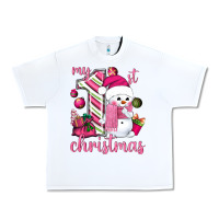 White My 1st. pink Christmas with cute snowman Urban Heavy Tee - NancyCooperArtShop