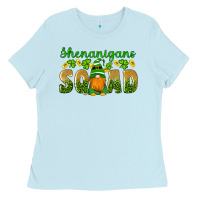 Baby Blue shenanigans squad gnomes shamrock gold leopard glitter Ladies Tee - Artiststas