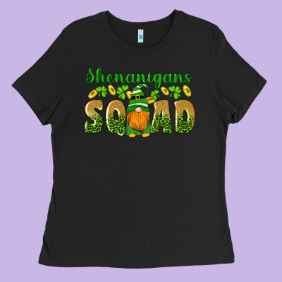 Shenanigans Squad Gnomes Shamrock Gold Leopard Glitter Ladies Tee Designed By Artiststas