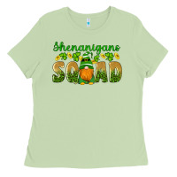 Matcha shenanigans squad gnomes shamrock gold leopard glitter Ladies Tee - Artiststas
