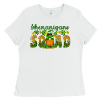 White shenanigans squad gnomes shamrock gold leopard glitter Ladies Tee - Artiststas