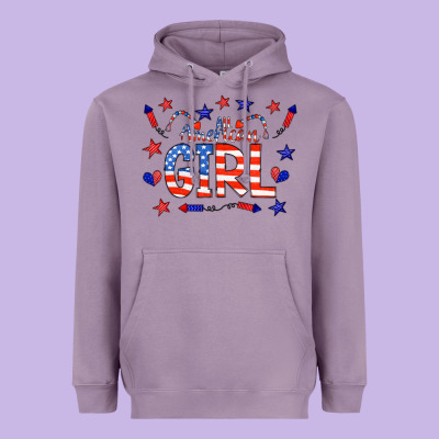 All American Girl Doodle Letters Heavyweight Hoodie Designed By Cowcowdesign