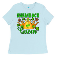 Baby Blue shamrock queen crown leopard glitter Ladies Tee - Artiststas