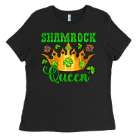 Black shamrock queen crown leopard glitter Ladies Tee - Artiststas