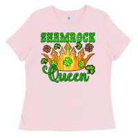 Bubblegum Pink shamrock queen crown leopard glitter Ladies Tee - Artiststas