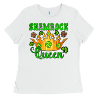 White shamrock queen crown leopard glitter Ladies Tee - Artiststas
