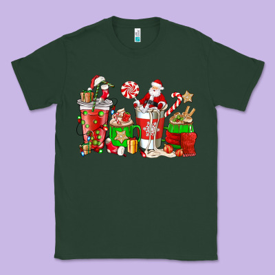 Santa Coffee Cups Classic Tee Designed By Nancycooperartshop