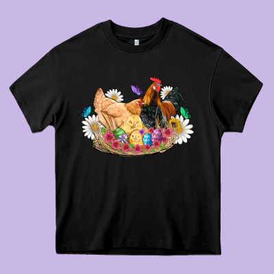 Easter Coop Animals Farm Chicken Chiks Rooster Flowers Butterfly Heavy Core Tee Designed By Artiststas
