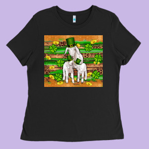 St Patricks Goat Family Shamrock Gold Serape Leopard Glitter Wooden Tu Ladies Tee Designed By Artiststas