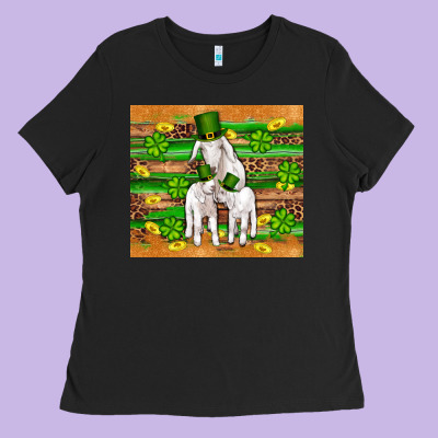 St Patricks Goat Family Shamrock Gold Serape Leopard Glitter Wooden Tu Ladies Tee Designed By Artiststas