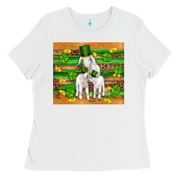 White st patricks goat family shamrock gold serape leopard glitter wooden tu Ladies Tee - Artiststas