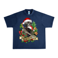 Navy Merry Christmas skeleton with black cat Urban Heavy Tee - NancyCooperArtShop