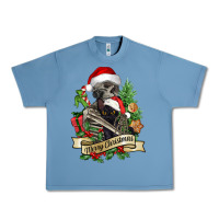 Pebble Blue Merry Christmas skeleton with black cat Urban Heavy Tee - NancyCooperArtShop