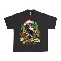 Pigment Black Merry Christmas skeleton with black cat Urban Heavy Tee - NancyCooperArtShop