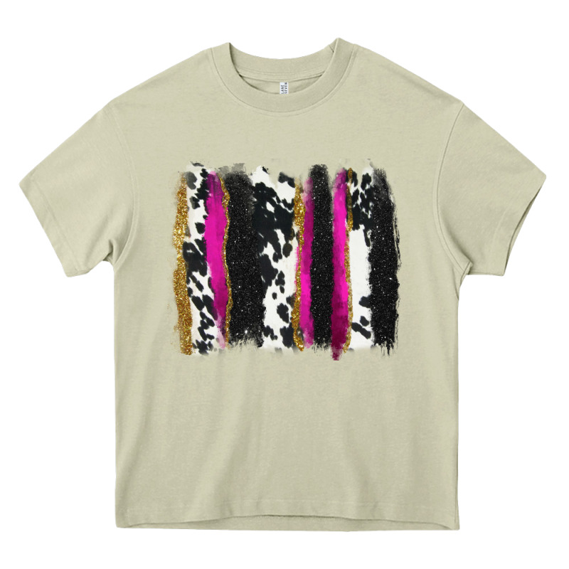 Cow , Yellow And Pink Glitter Brushstrokes Heavy Core Tee by AdoDesignShop | Teevron