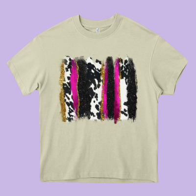 Cow , Yellow And Pink Glitter Brushstrokes Heavy Core Tee Designed By Adodesignshop