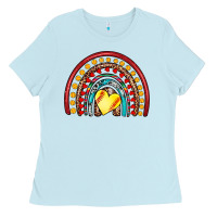 Baby Blue softball rainbow Ladies Tee - Artiststas