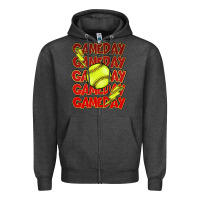 Charcoal Heather Game day softball lightning bolt Zipper Hoodie - HowdyJamesFarm