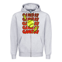 Heather Grey Game day softball lightning bolt Zipper Hoodie - HowdyJamesFarm
