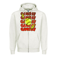 Oatmeal Heather Game day softball lightning bolt Zipper Hoodie - HowdyJamesFarm