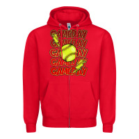 Red Game day softball lightning bolt Zipper Hoodie - HowdyJamesFarm