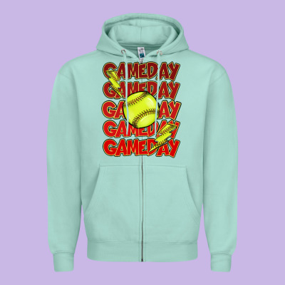 Game Day Softball Lightning Bolt Zipper Hoodie Designed By Howdyjamesfarm