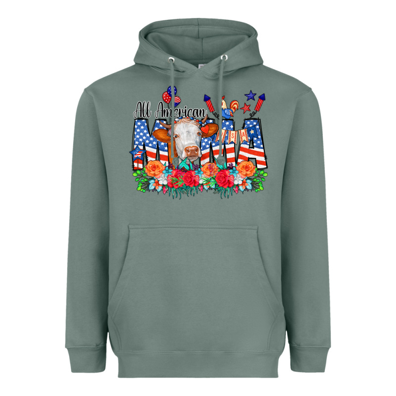 All American Mama Cow Flowers Heavyweight Hoodie by CowCowDesign | Teevron