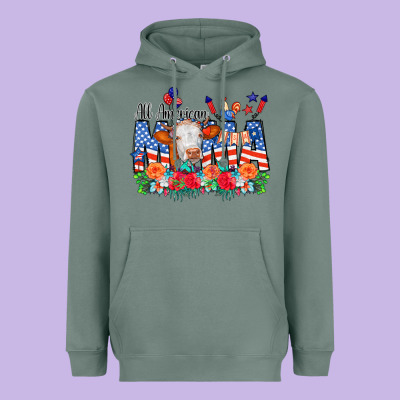 All American Mama Cow Flowers Heavyweight Hoodie Designed By Cowcowdesign