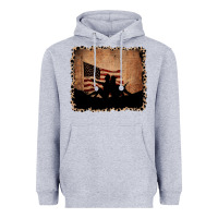 Heather Grey America Western Cowboy and Cowgirl Leopard Frame Heavyweight Hoodie - CowCowDesign