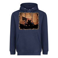 Navy America Western Cowboy and Cowgirl Leopard Frame Heavyweight Hoodie - CowCowDesign