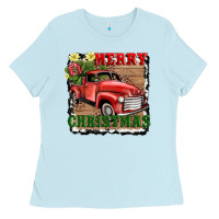 Baby Blue merry christmas with truck Ladies Tee - AdoDesignShop