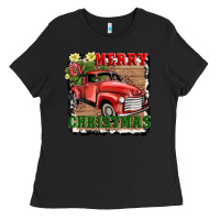 Black merry christmas with truck Ladies Tee - AdoDesignShop