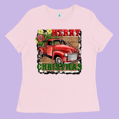 Merry Christmas With Truck Ladies Tee Designed By Adodesignshop