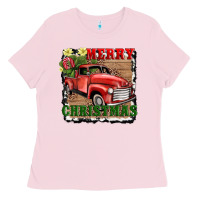 Bubblegum Pink merry christmas with truck Ladies Tee - AdoDesignShop