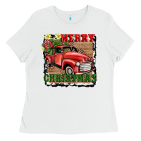 White merry christmas with truck Ladies Tee - AdoDesignShop
