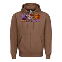 Chestnut Peace love Basketball Zipper Hoodie - HowdyJamesFarm