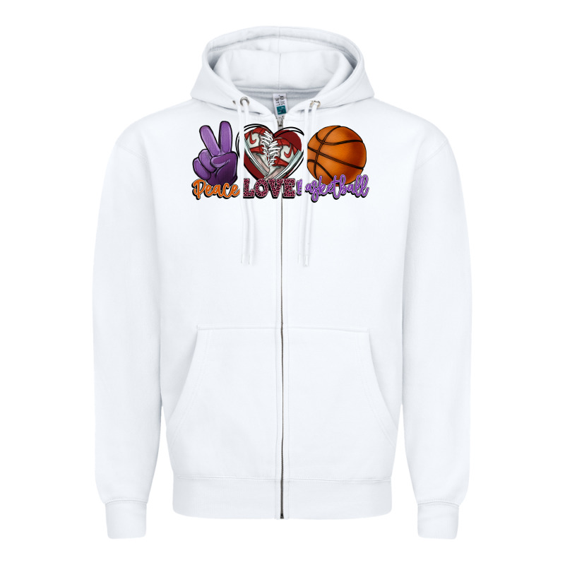 Peace Love Basketball Zipper Hoodie by HowdyJamesFarm | Teevron