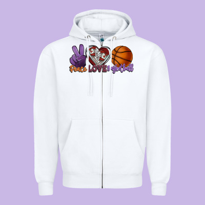 Peace Love Basketball Zipper Hoodie Designed By Howdyjamesfarm