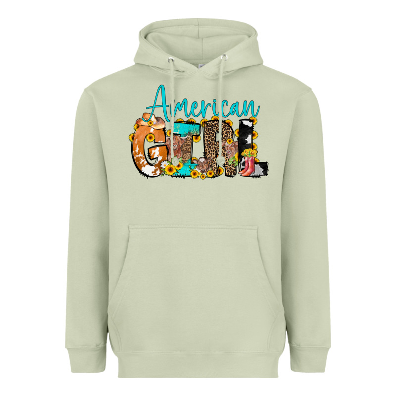 American Girl, Western Cowhide Heavyweight Hoodie by CowCowDesign | Teevron