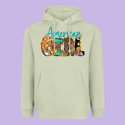 American Girl, Western Cowhide Heavyweight Hoodie Designed By Cowcowdesign