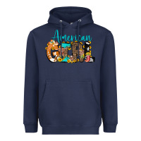 Navy American Girl, western Cowhide Heavyweight Hoodie - CowCowDesign