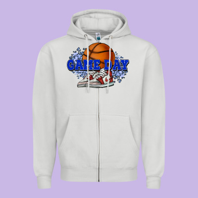 Game Day Basketball Zipper Hoodie Designed By Howdyjamesfarm